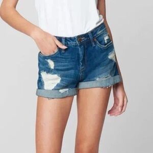 Blank NYC Rolled Cuff Distressed Denim Shorts in Blue